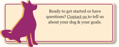 Ready to get started or have questions? Contact us to tell us about your dog & your goals.